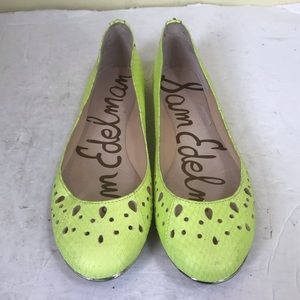 Sam Edelman Leighton Leather Shoes Ballet Flats Green Yellow Slides Comfort 6.5